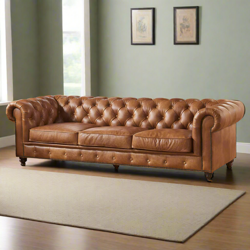 Brown Leather Chesterfield Sofa Crafters Weavers — Artisans