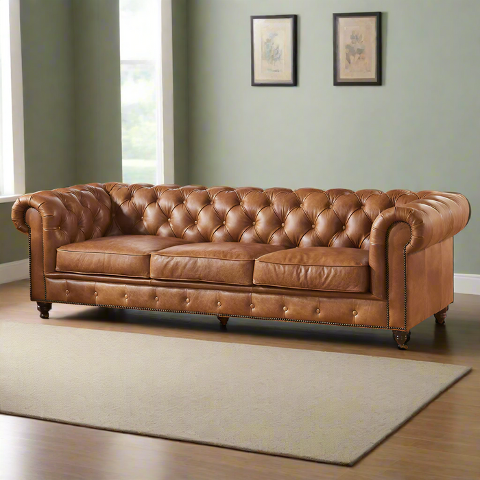 Century Chesterfield Sofa - Light Brown Leather