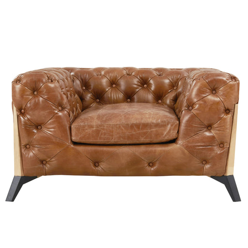 PREORDER Olivia Contemporary Tufted Chesterfield Arm Chair - Light Brown Leather - Crafters and Weavers