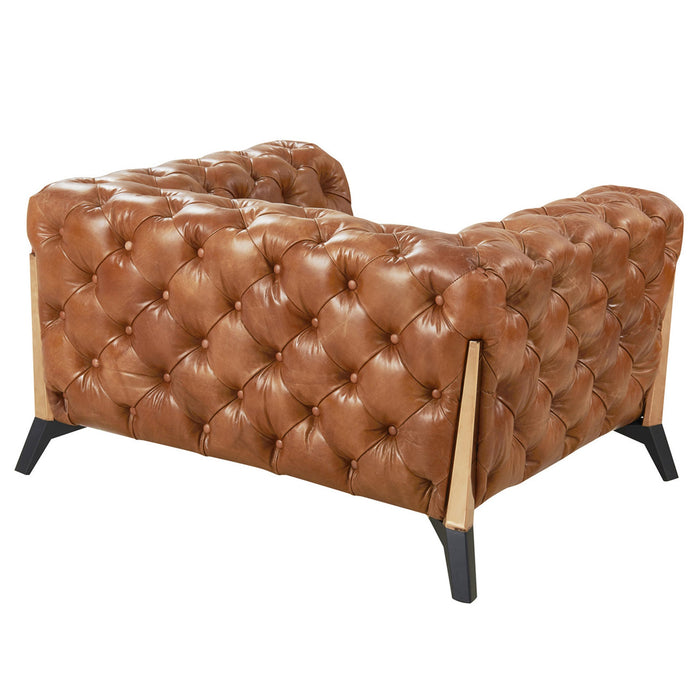 PREORDER Olivia Contemporary Tufted Chesterfield Arm Chair - Light Brown Leather - Crafters and Weavers