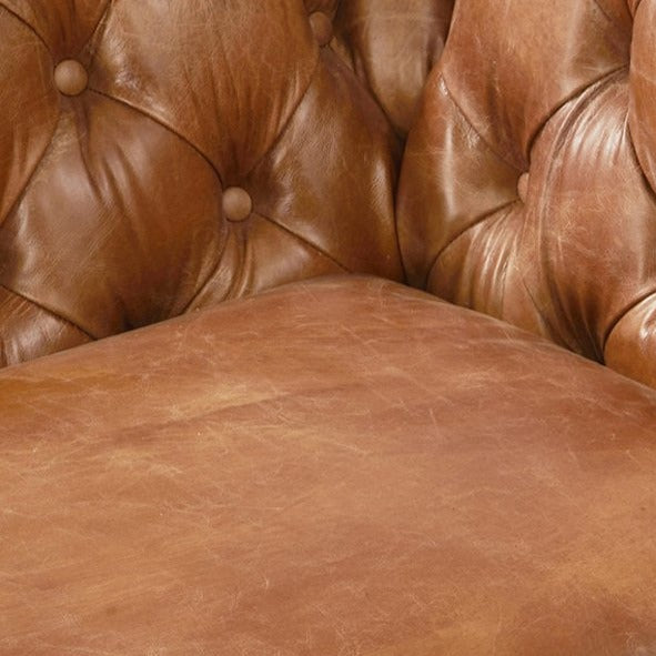 PREORDER Olivia Contemporary Tufted Chesterfield Arm Chair - Light Brown Leather - Crafters and Weavers