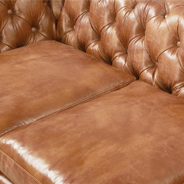 Olivia Contemporary Tufted Chesterfield Love Seat - Light Brown Leather - Crafters and Weavers