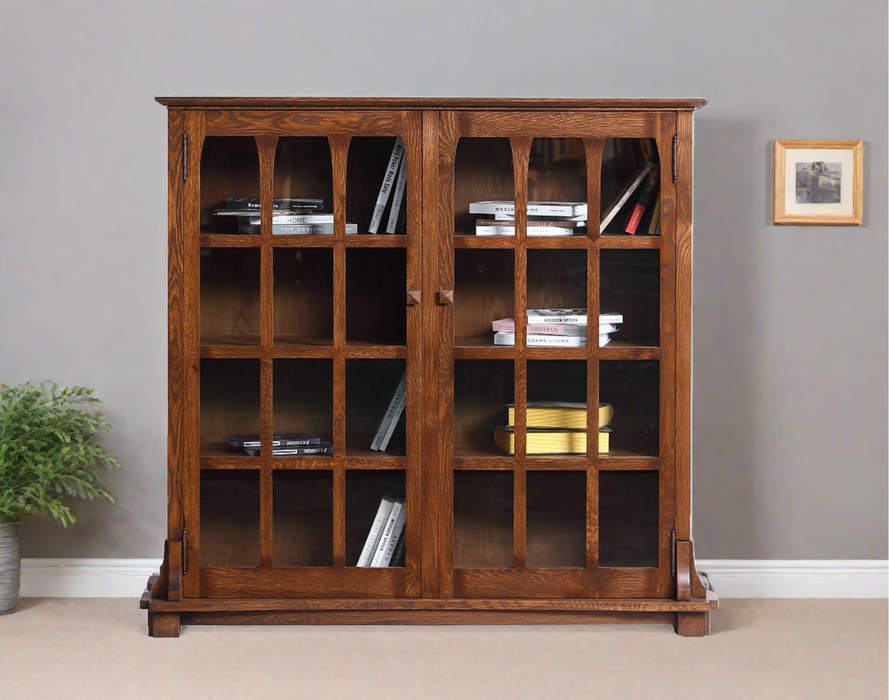 Mission Solid Oak Double Door Bookcase - Walnut