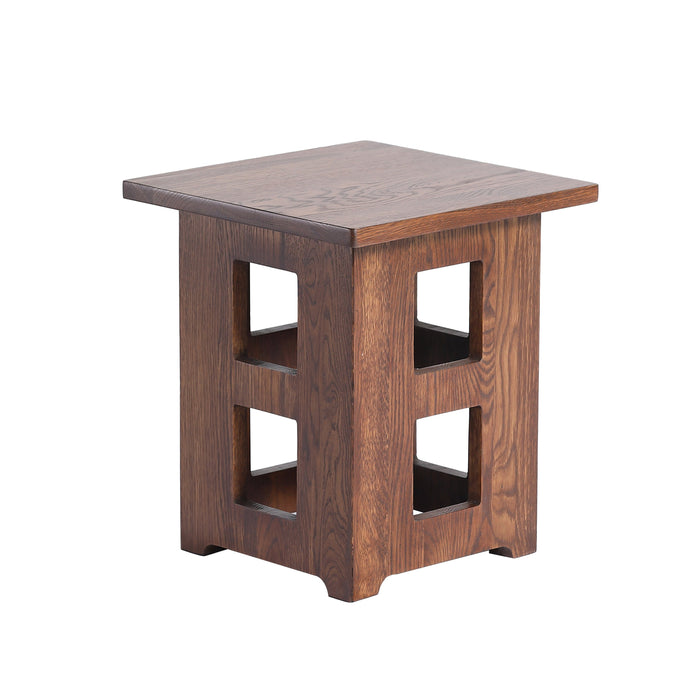 Mission Solid Oak Square End Table with Cut Outs - Walnut (W1)