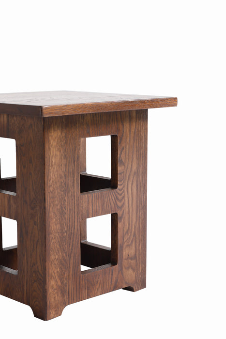 Mission Solid Oak Square End Table with Cut Outs - Walnut (W1)