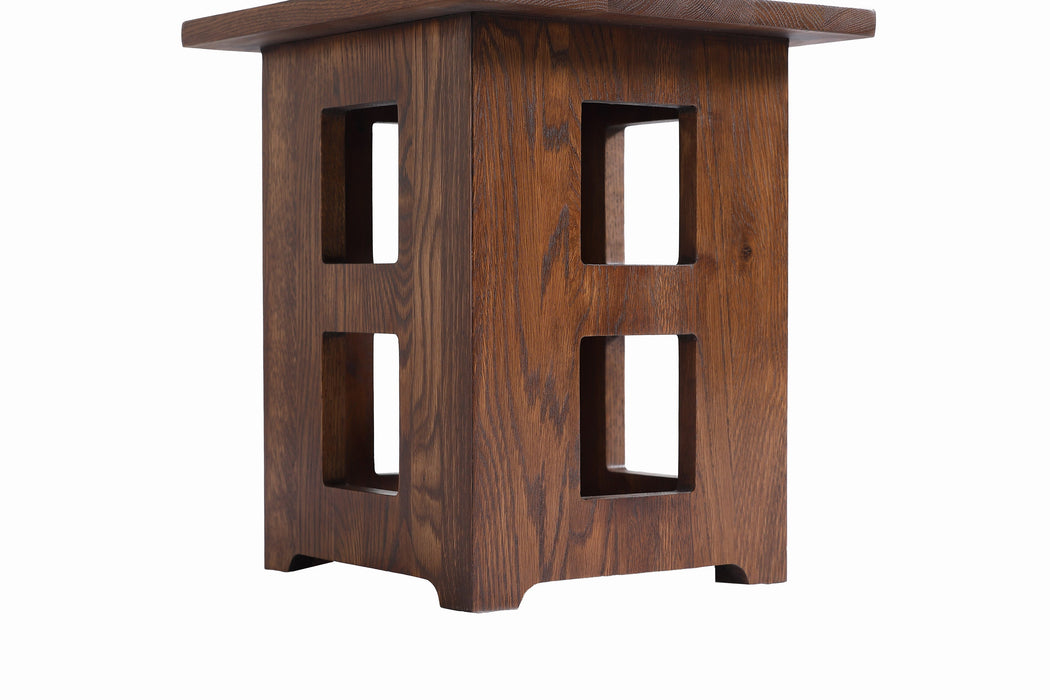 Mission Solid Oak Square End Table with Cut Outs - Walnut (W1)