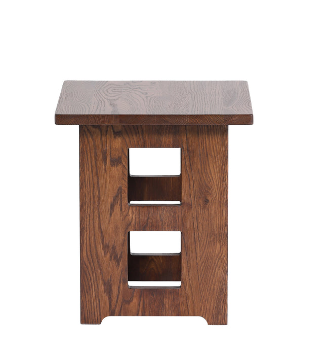 Mission Solid Oak Square End Table with Cut Outs - Walnut (W1)