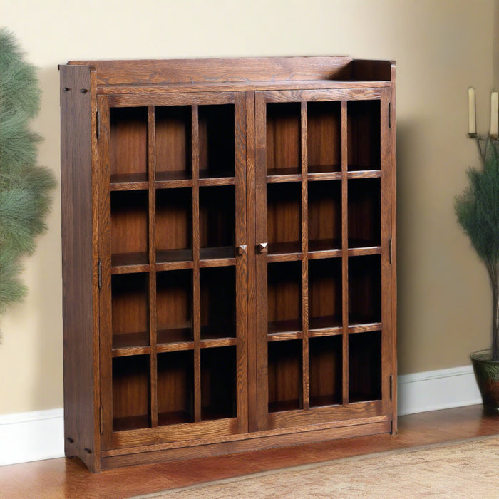 Mission Oak 2 Door Bookcase with Glass Doors - Walnut