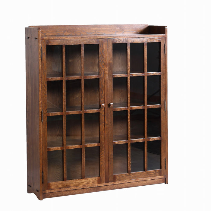 Mission Oak 2 Door Bookcase with Glass Doors - Walnut