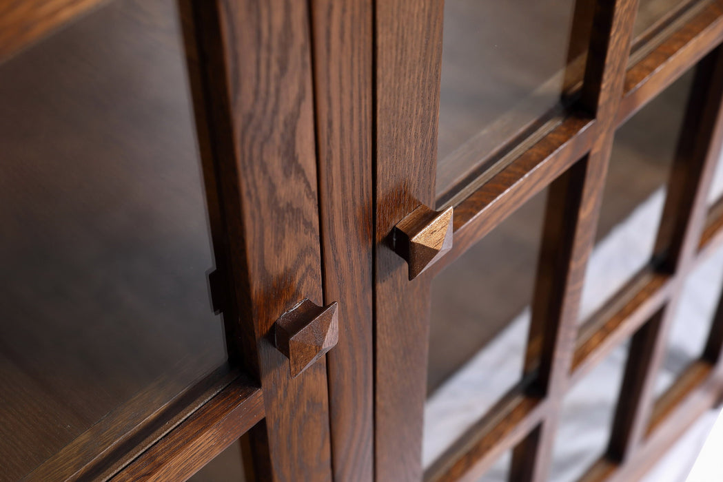 Mission Oak 2 Door Bookcase with Glass Doors - Walnut