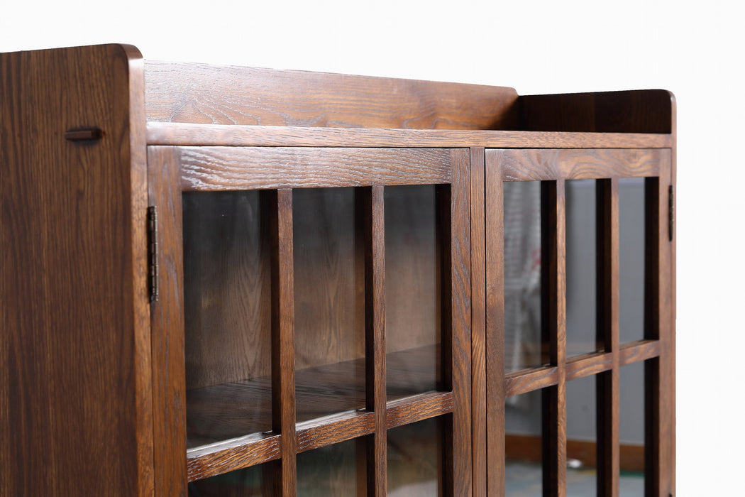 Mission Oak 2 Door Bookcase with Glass Doors - Walnut