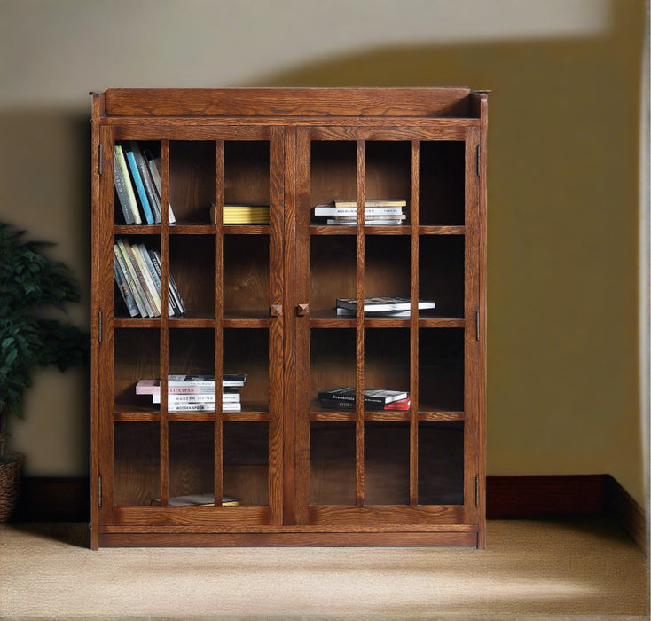 Mission Oak 2 Door Bookcase with Glass Doors - Walnut