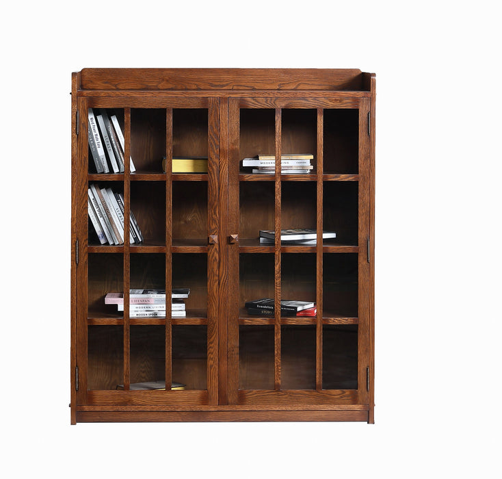 Mission Oak 2 Door Bookcase with Glass Doors - Walnut