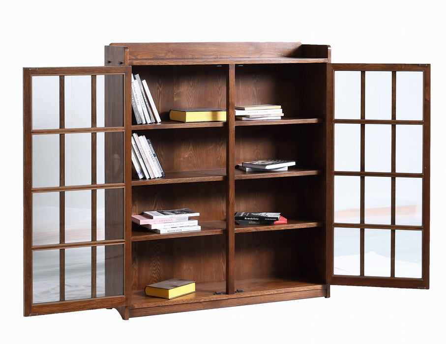 Mission Oak 2 Door Bookcase with Glass Doors - Walnut