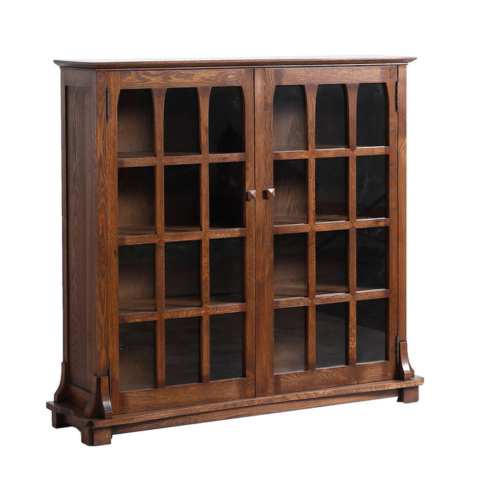 Mission Solid Oak Double Door Bookcase - Walnut