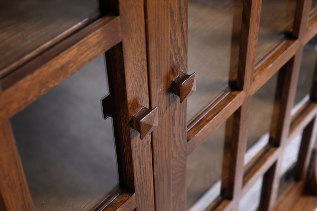 Mission Solid Oak Double Door Bookcase - Walnut