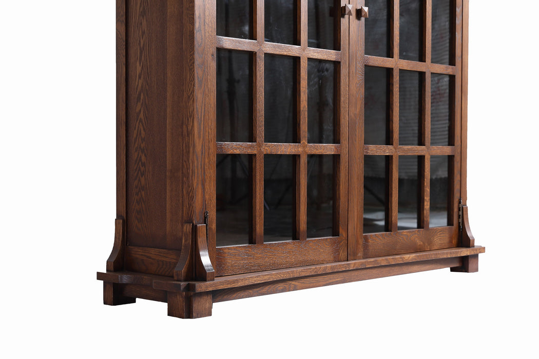 Mission Solid Oak Double Door Bookcase - Walnut