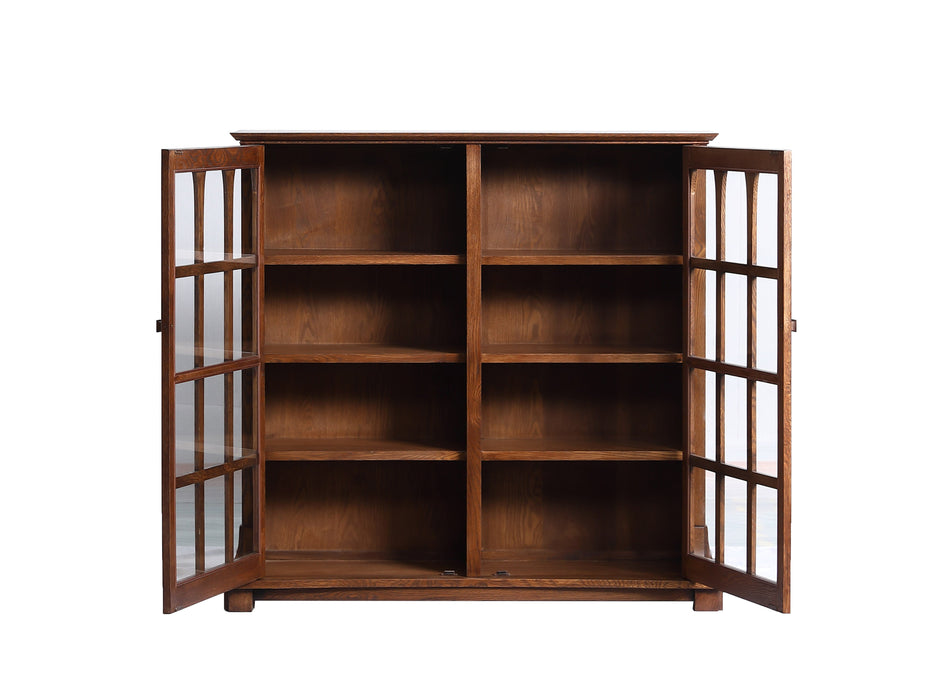 Mission Solid Oak Double Door Bookcase - Walnut