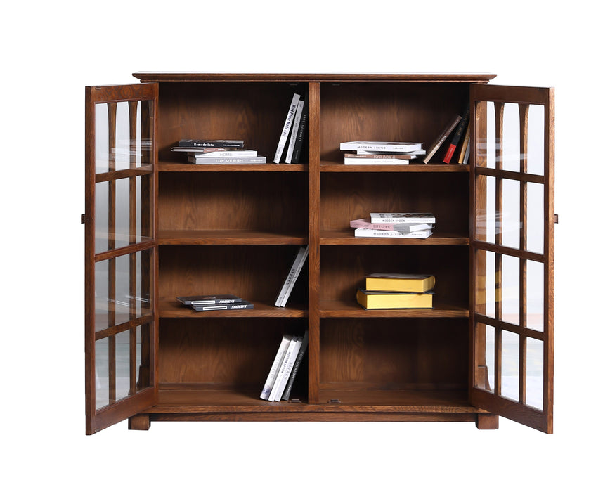 Mission Solid Oak Double Door Bookcase - Walnut