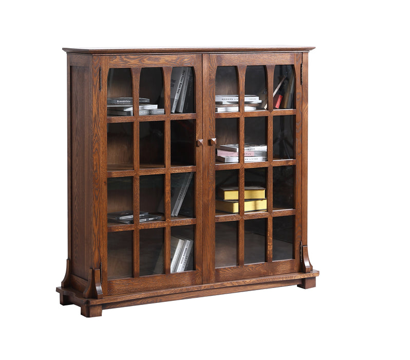 Mission Solid Oak Double Door Bookcase - Walnut