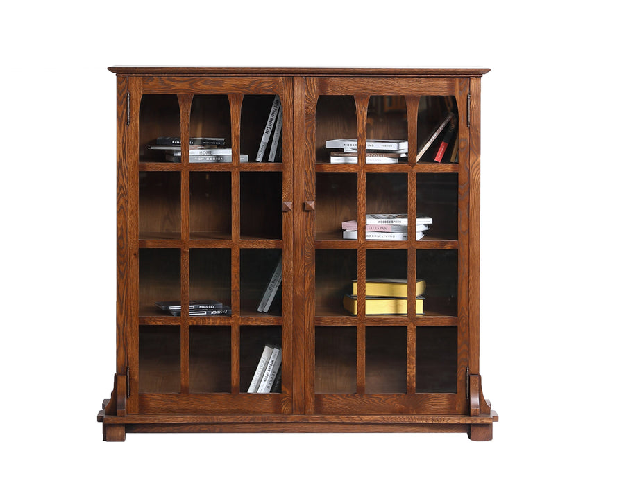 Mission Solid Oak Double Door Bookcase - Walnut