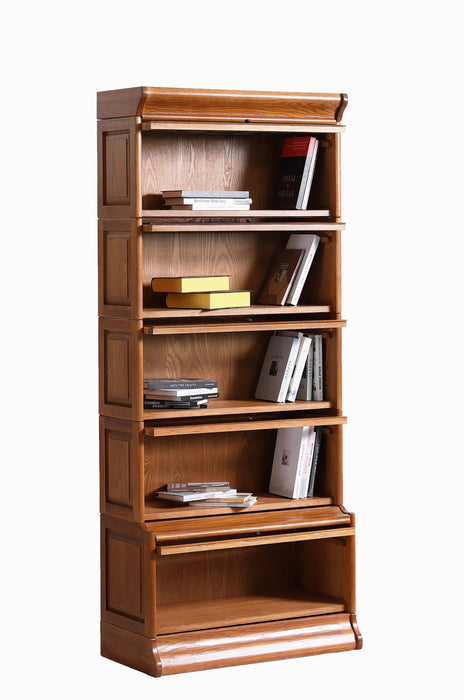 Mission Style Oak Barrister Bookcase 5 Stack High with Leaded Glass (2 Colors Available)