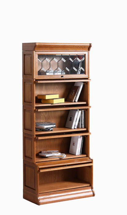 Mission Style Oak Barrister Bookcase 5 Stack High with Leaded Glass (2 Colors Available)