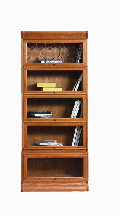 Mission Style Oak Barrister Bookcase 5 Stack High with Leaded Glass (2 Colors Available)