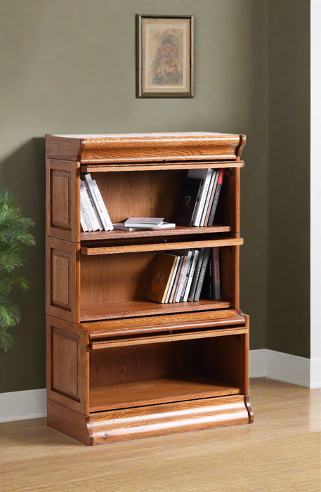 Mission 3 Stack Oak Barrister Bookcase - Beveled Glass