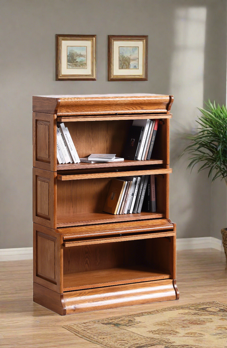 Mission 3 Stack Oak Barrister Bookcase - Beveled Glass