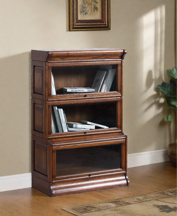 Mission 3 Stack Oak Barrister Bookcase - Beveled Glass