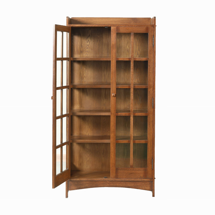 Mission Oak Display China Cabinet / Bookcase - Dark Walnut - 39"W