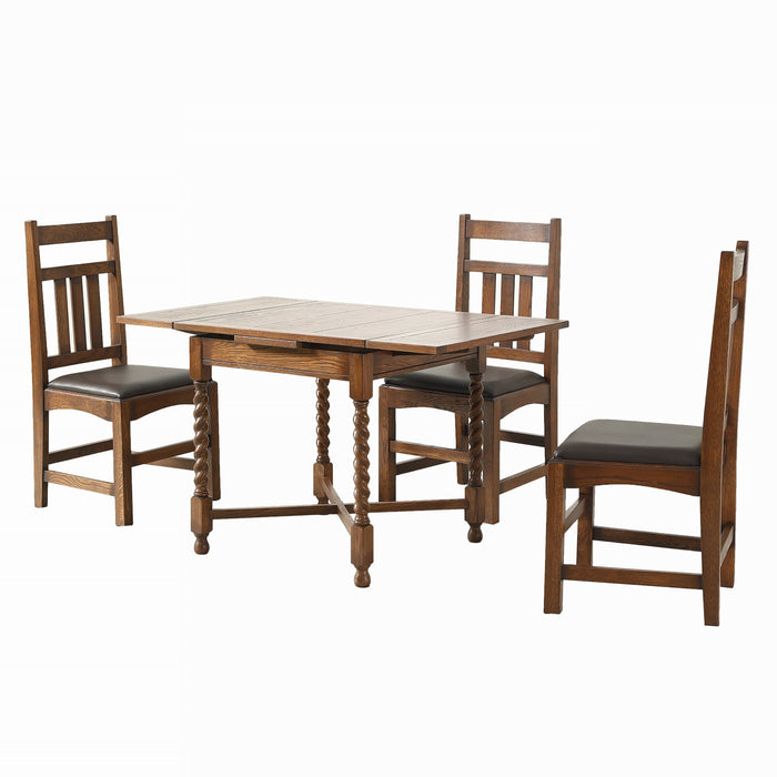 Mission Oak Barley Twist Dining Table with 2 Leaves and Oak Dining Chairs