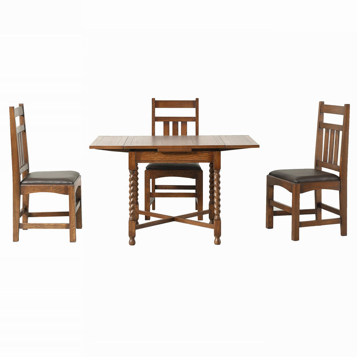 Mission Oak Barley Twist Dining Table with 2 Leaves and Oak Dining Chairs