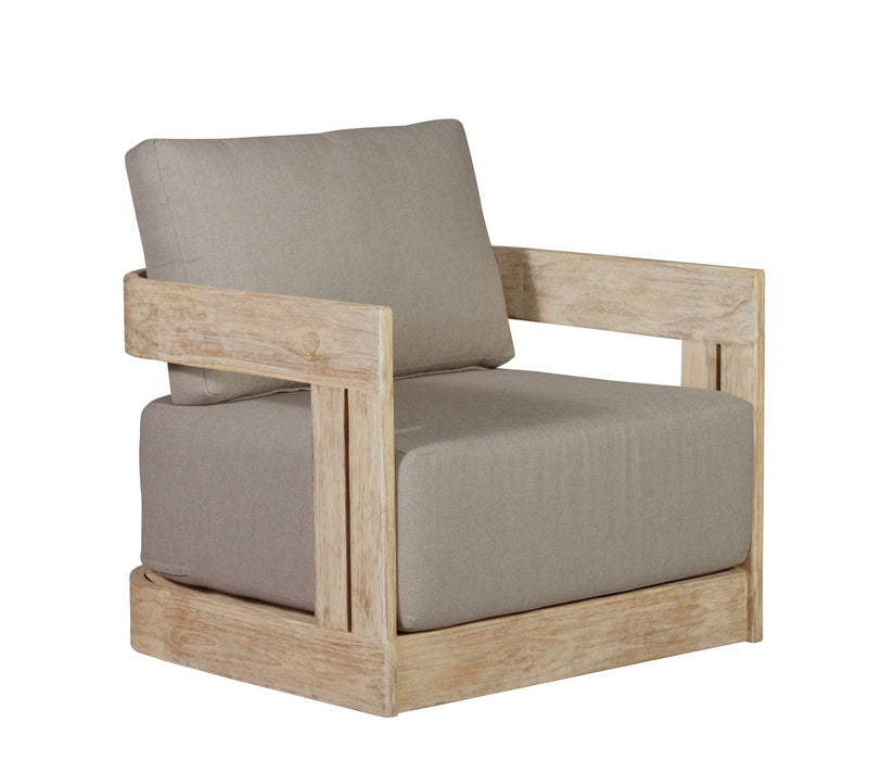 Paradiso Outdoor Teak Natural Look Revolving Chair - Gray Fabric