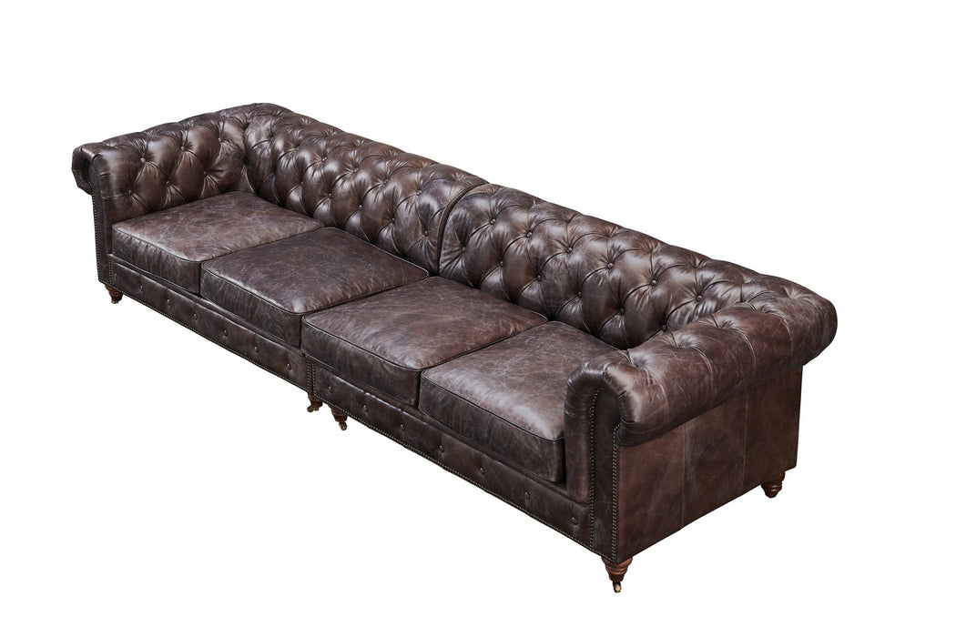 PREORDER Century Chesterfield Sofa - Dark Brown Leather - 118" - Crafters and Weavers