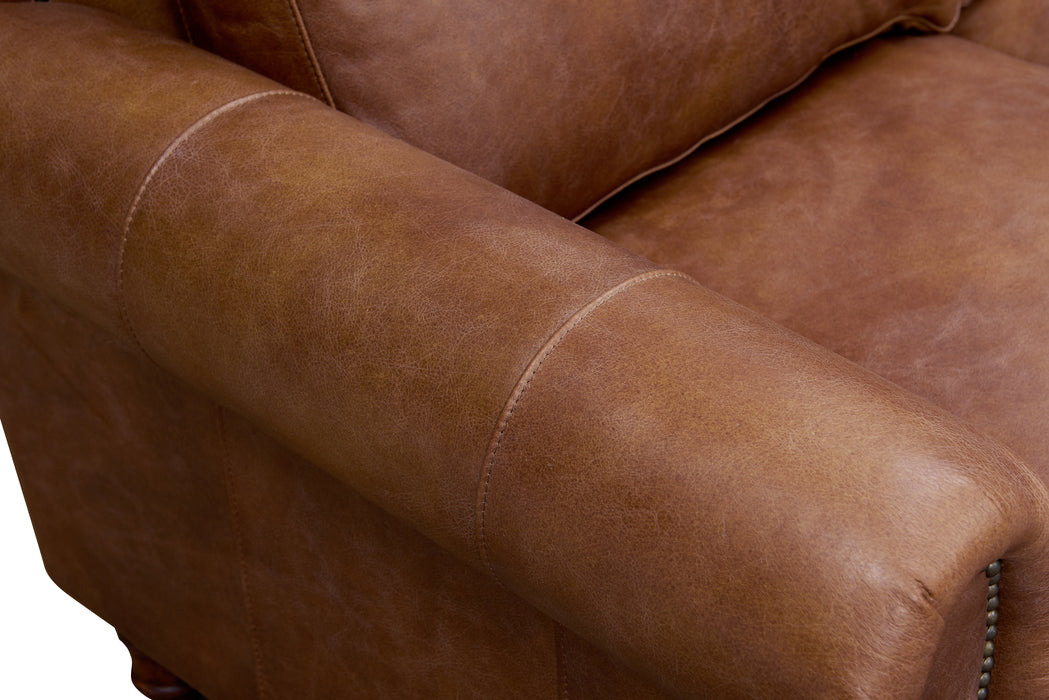 English Rolled Arm Love Seat - Bark Brown Leather