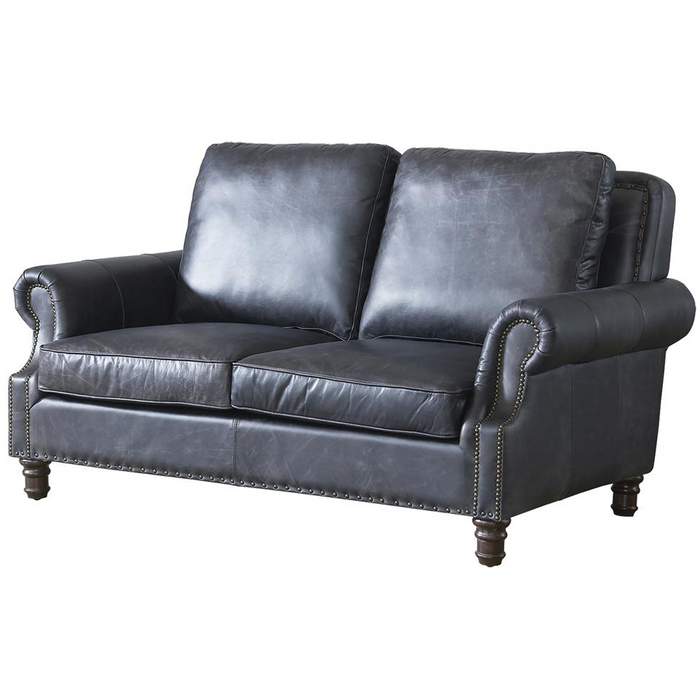 English Rolled Arm Love Seat - Slate Leather