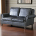 English Rolled Arm Love Seat - Slate Leather - Crafters and Weavers