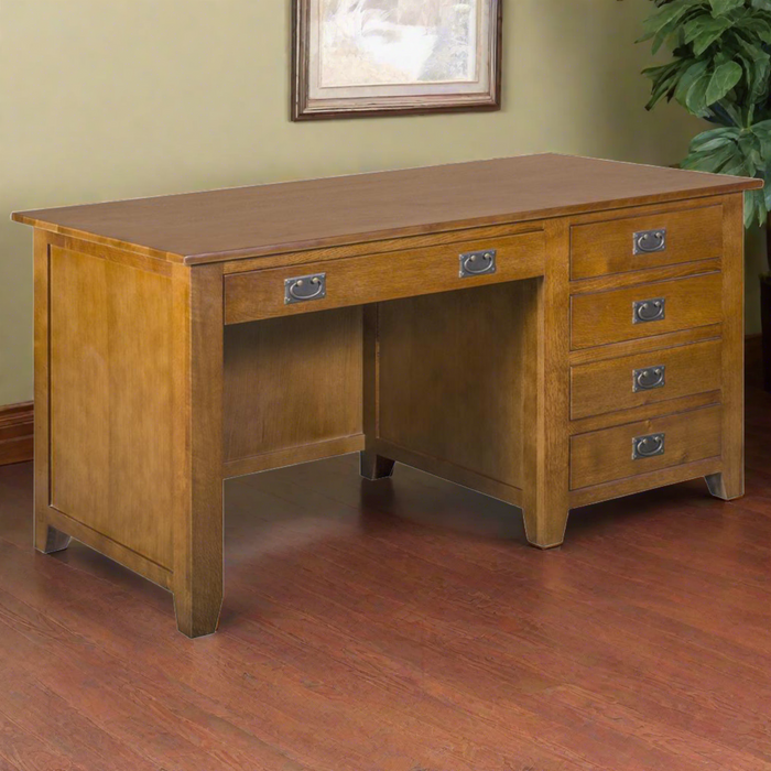 Mission Quarter Sawn Oak 5 Drawer Library Desk