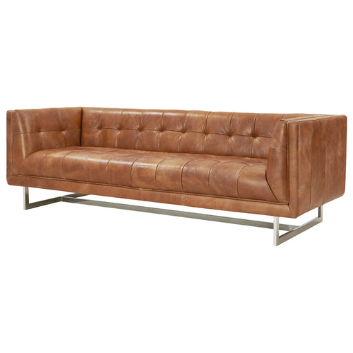 NEW! Taylor Contemporary Tufted Sofa - Light Brown Leather - Crafters and Weavers