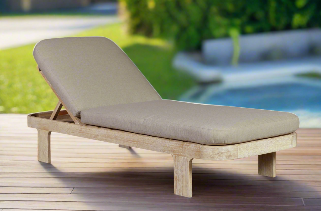 Eclipse Outdoor Solid Teak Wood Natural Look Sun Lounger  - Grey Fabric