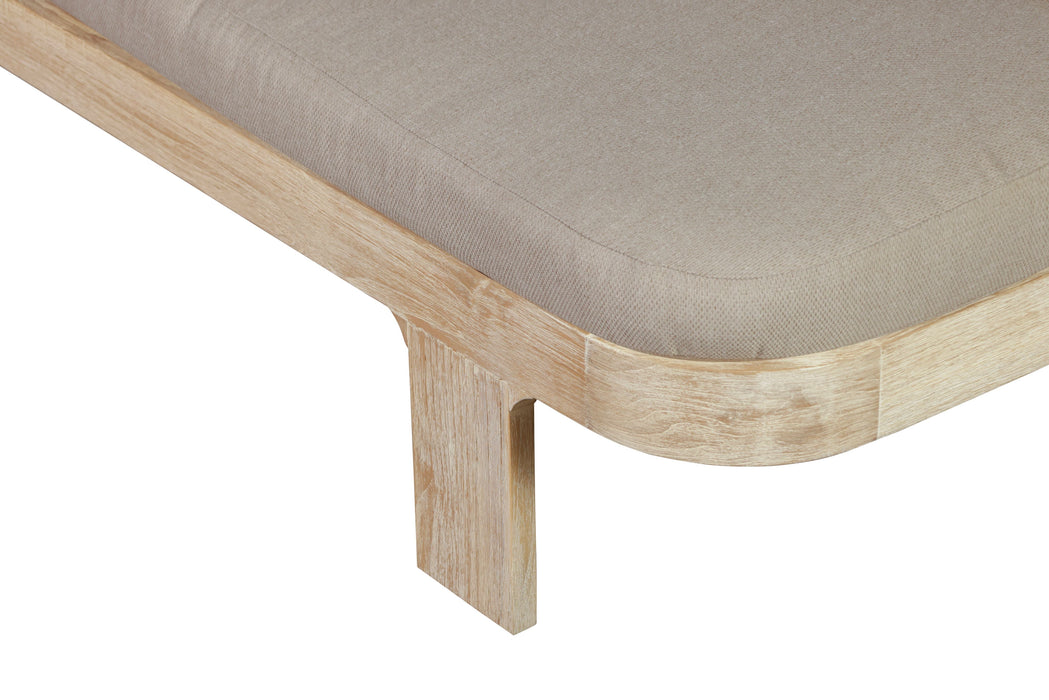 Eclipse Outdoor Solid Teak Wood Natural Look Sun Lounger  - Grey Fabric