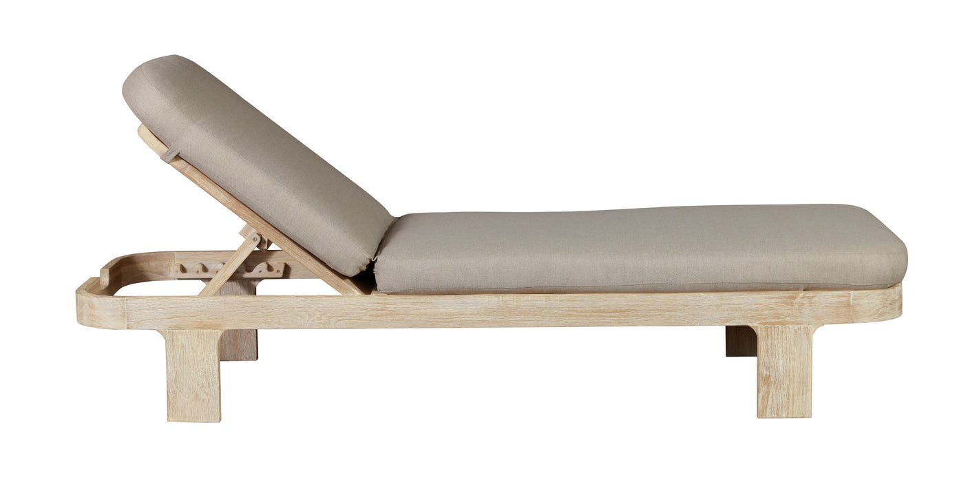 Eclipse Outdoor Solid Teak Wood Natural Look Sun Lounger  - Grey Fabric