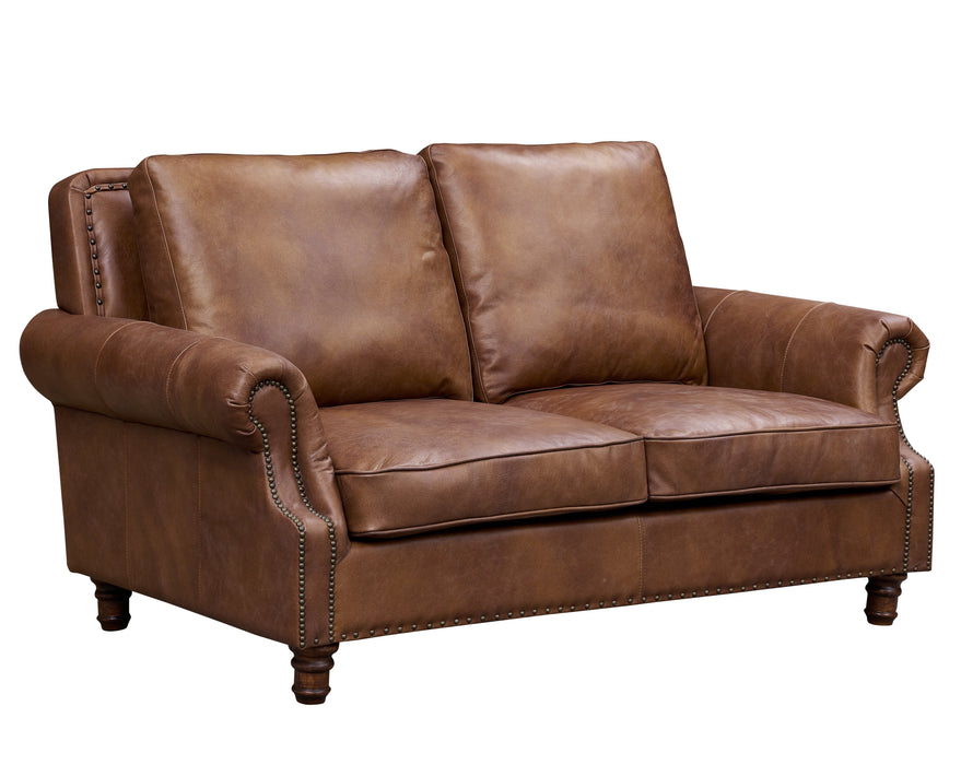 English Rolled Arm Love Seat - Bark Brown Leather