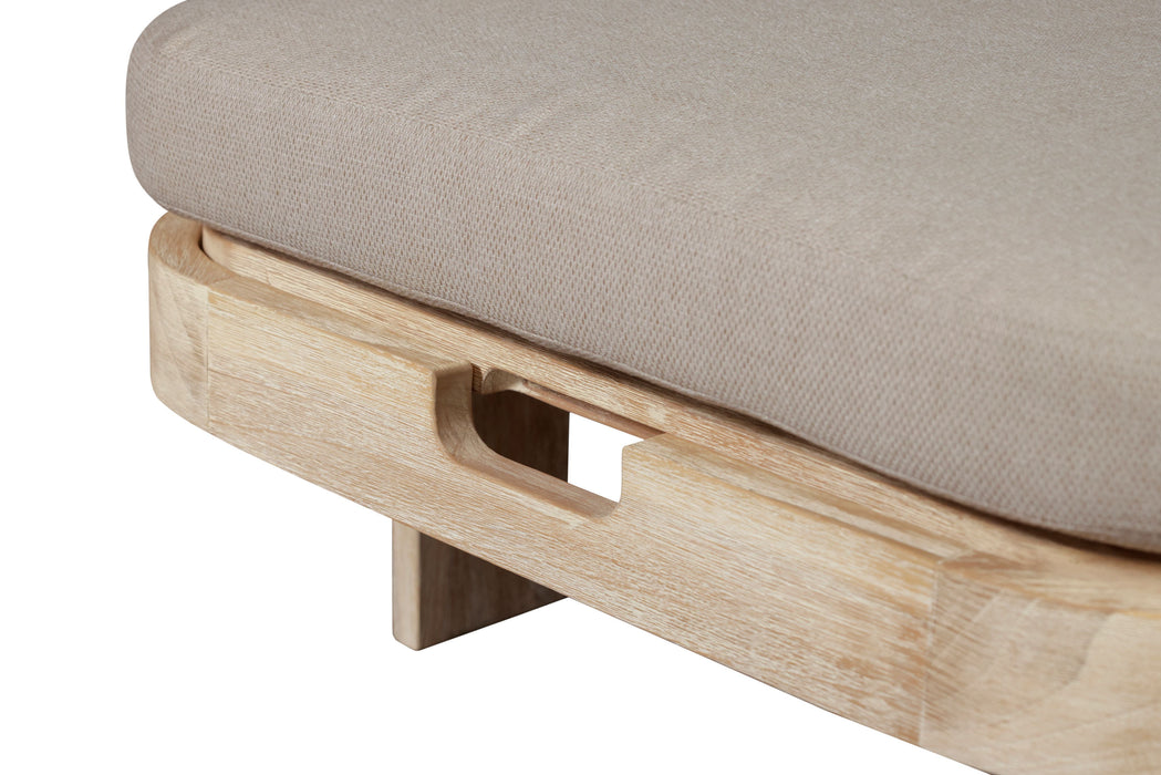 Eclipse Outdoor Solid Teak Wood Natural Look Sun Lounger  - Grey Fabric