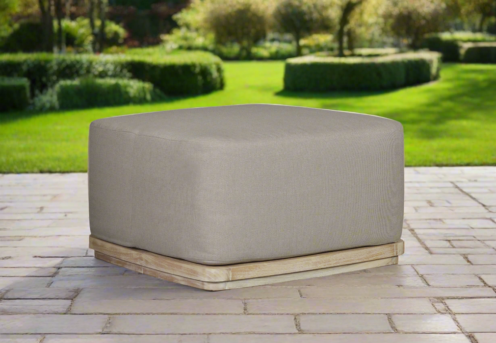 Eclipse Outdoor Solid Teak Wood Ottoman Natural Look - Gray Fabric