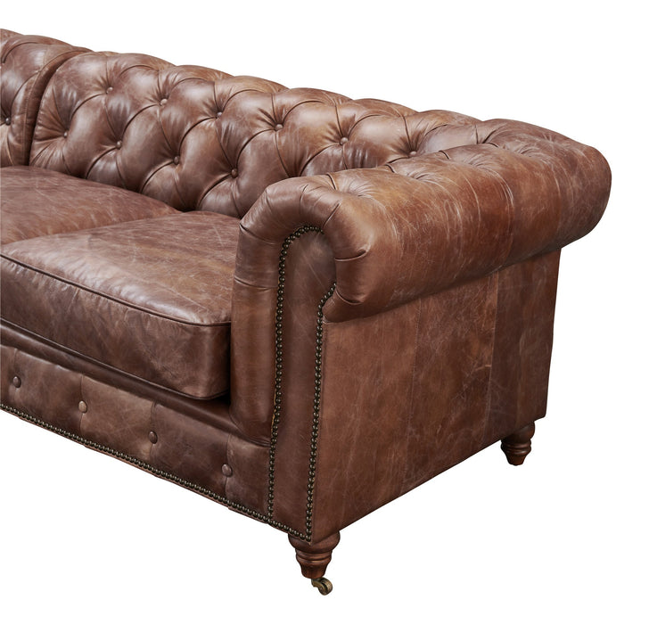 PREORDER Century Chesterfield Sofa - Bark Brown Leather - 118" - Crafters and Weavers