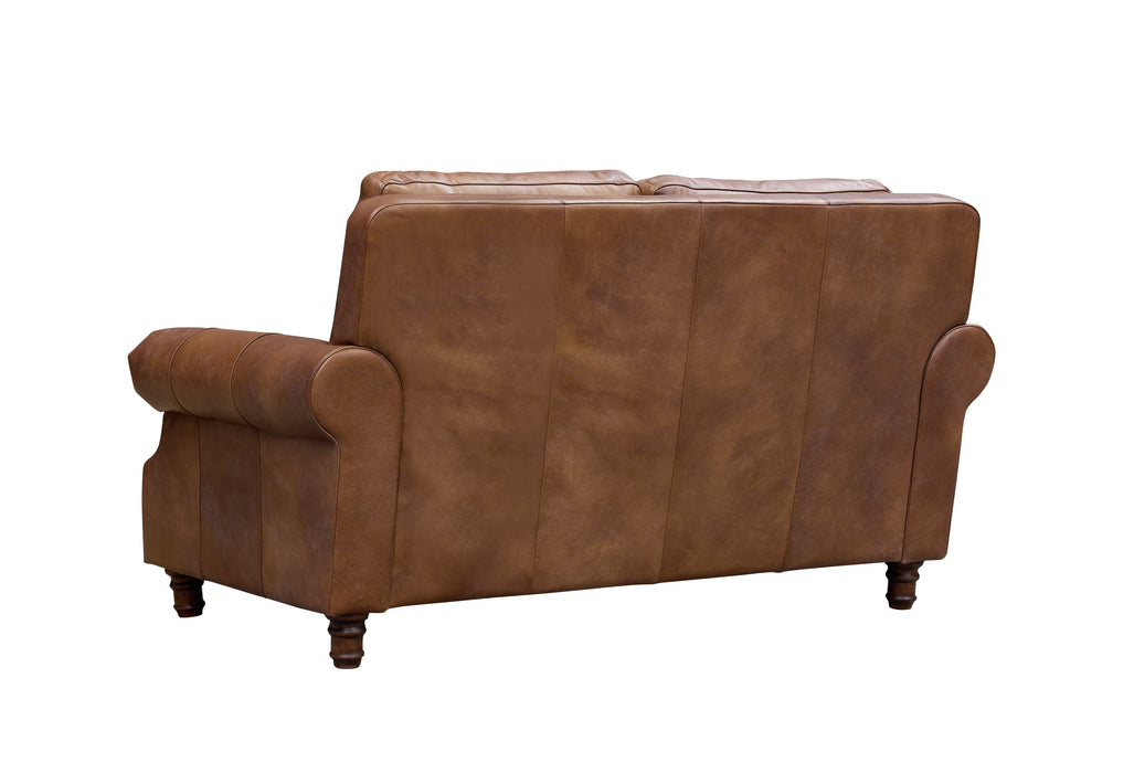 English Rolled Arm Love Seat - Bark Brown Leather