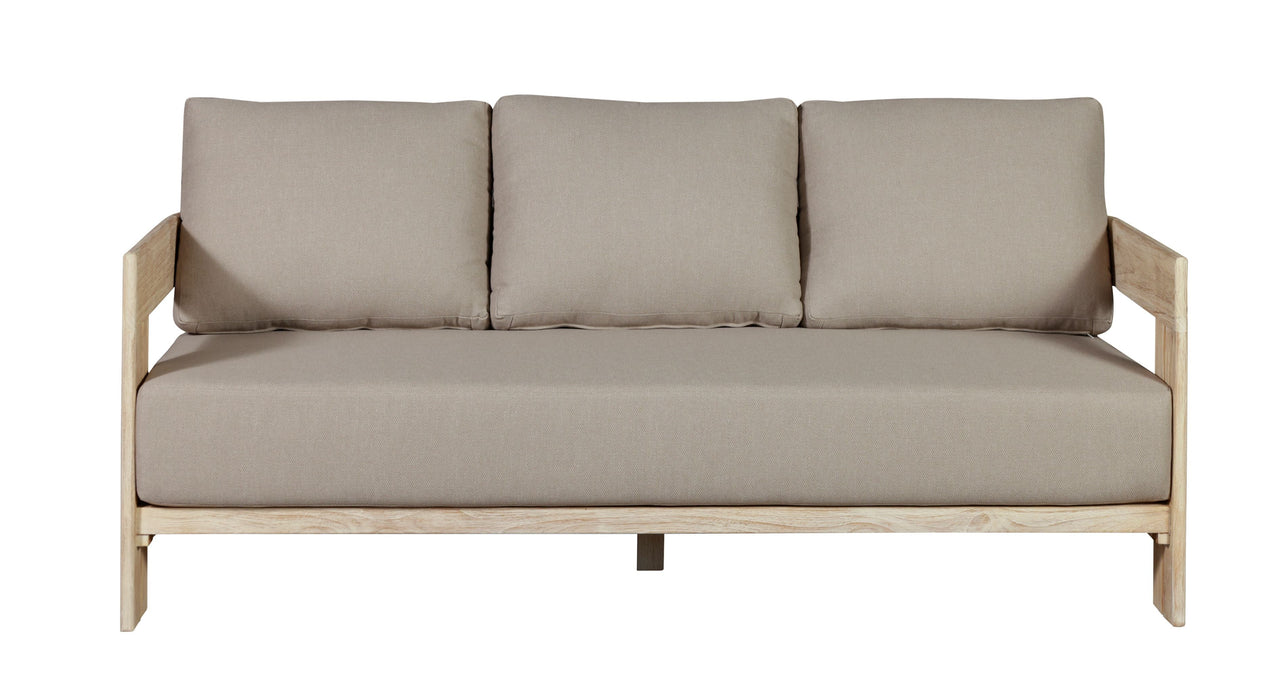 Paradiso Teak Wood Natural Look Sofa - Gray Fabric